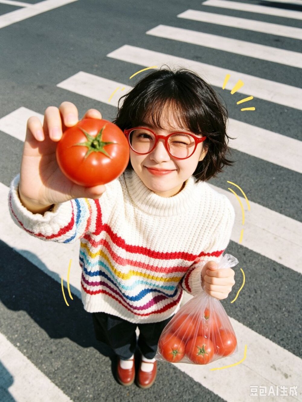 Vibrant Rainbow Striped Chunky Knit Sweater | Mock Neck Puff Sleeve
